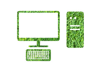 electronic or computer icon made from green grass or leaves isolated on transparent background, go green concept, PNG