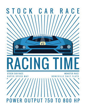 typographic vector illustration of car racing theme.  t shirt graphics