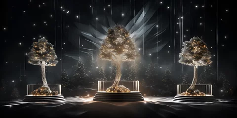 Deurstickers Ethereal White and Gold Tree,Enchanted 3D Fantasy Tree in Glass,AI Generative  © aamir