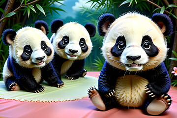 Fototapeta premium cute baby Panda twin Generative AI 