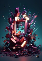 3d abstract geometric form disintegrated shapes


