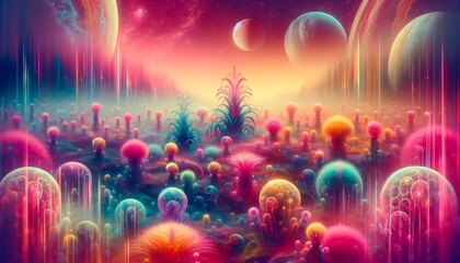 Surreal Alien Landscape with Neon Color Splendor