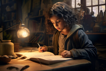 Fototapeta na wymiar Shot of a little girl doing homework at home