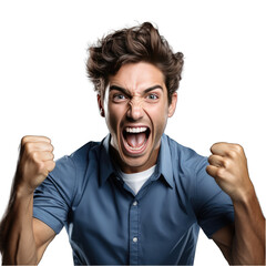 Man Cheering Isolated on Transparent or White Background, PNG
