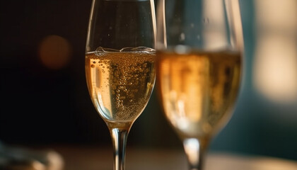 Champagne flute splashing, celebrating success at a luxury party generated by AI