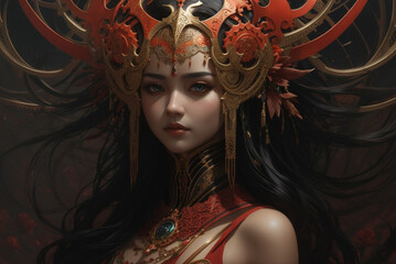 portrait of a woman in carnival mask created with generative AI technology