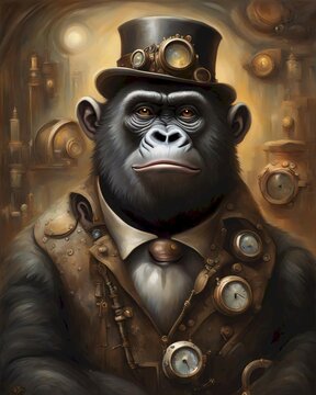 Steampunk Gorilla Portrait, Ai Generated