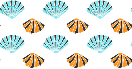 Sea shells seamless pattern, vector illustration. Marine background.
