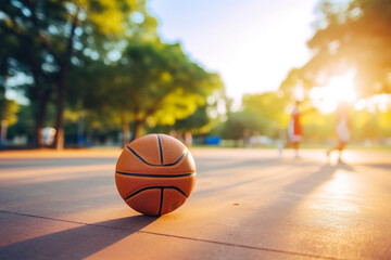 Sports, basketball court and nature, outdoor park and space for youth to exercise, workout and play in summer, Basketball, fitness and health, playground with trees and motivation for playing game