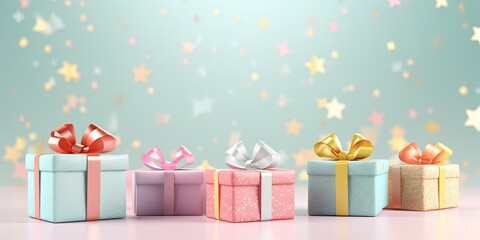 Happiness gift box on pastel color background. Generative AI - obrazy, fototapety, plakaty