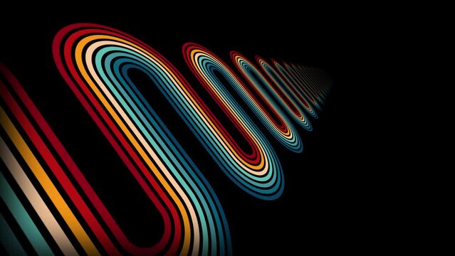 Vintage Striped Backgrounds, Loop Samples, Retro Colors from the 1970s 1980s, 70s, 80s, 90s. retro vintage 70s style stripes background footage lines. Transition loop shapes moving eighties style