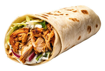 A Shawarma pita roll with chicken isolated on transparent or white background, png - obrazy, fototapety, plakaty
