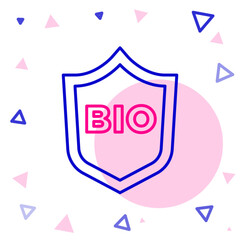 Line Shield for bio green healthy food icon isolated on white background. Organic product. Healthy food sticker. Colorful outline concept. Vector