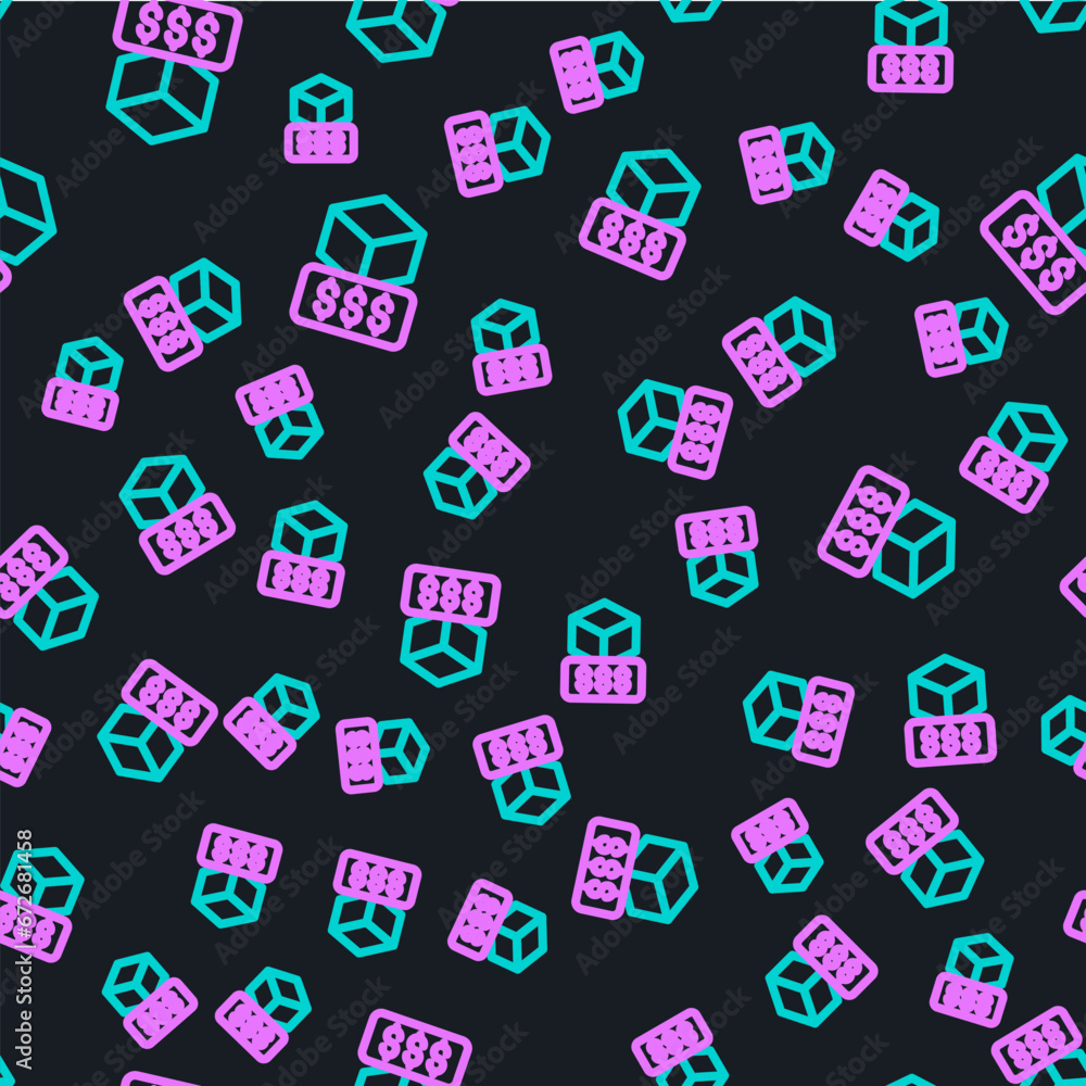 Poster line 3d printer services icon isolated seamless pattern on black background. 3d printing. vector