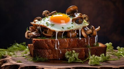 Mushrooms on toast with a dripping Egg on top