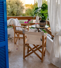 A Mediterranean style balcony for peaceful relaxation.