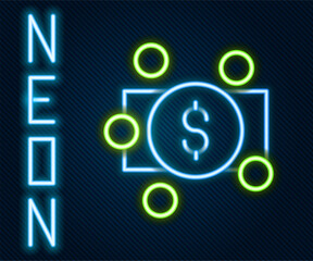 Glowing neon line Stacks paper money cash icon isolated on black background. Money banknotes stacks. Bill currency. Colorful outline concept. Vector