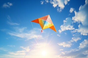 Colorful Kite Flying with Blue Sky, celebrating Green monday