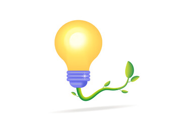 The concept of environmentally friendly energy, a light bulb with a growing plant. 3D vector illustration.