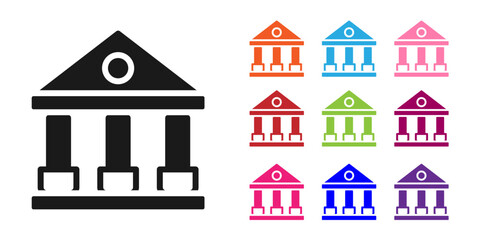 Black Courthouse building icon isolated on white background. Building bank or museum. Set icons colorful. Vector