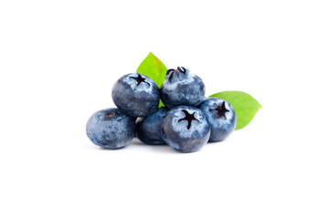 Fresh ripe blueberry fruits with green leaves  isolated on white background, Fresh Fruit, Healthy Fruit