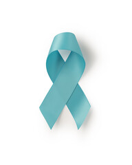 Light blue ribbon symbol of prostate cancer isolated on white background