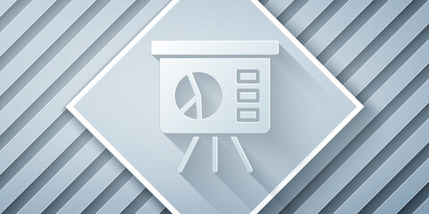 Paper cut Presentation financial business board with graph, schedule, chart, diagram, infographic, pie graph icon isolated on grey background. Paper art style. Vector