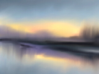 sunset over the river digital art for card decoration illustration background
