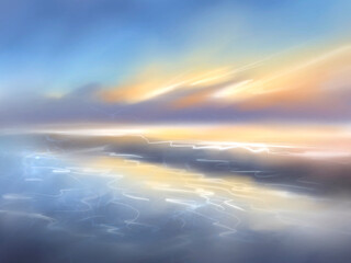 Fototapeta premium sunrise over the sea digital art for card decoration illustration