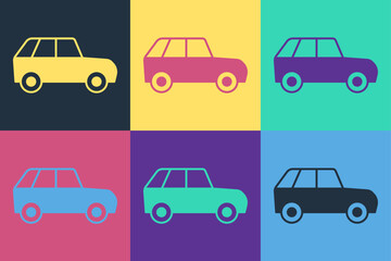 Pop art Car icon isolated on color background. Vector