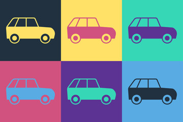 Naklejka premium Pop art Car icon isolated on color background. Vector