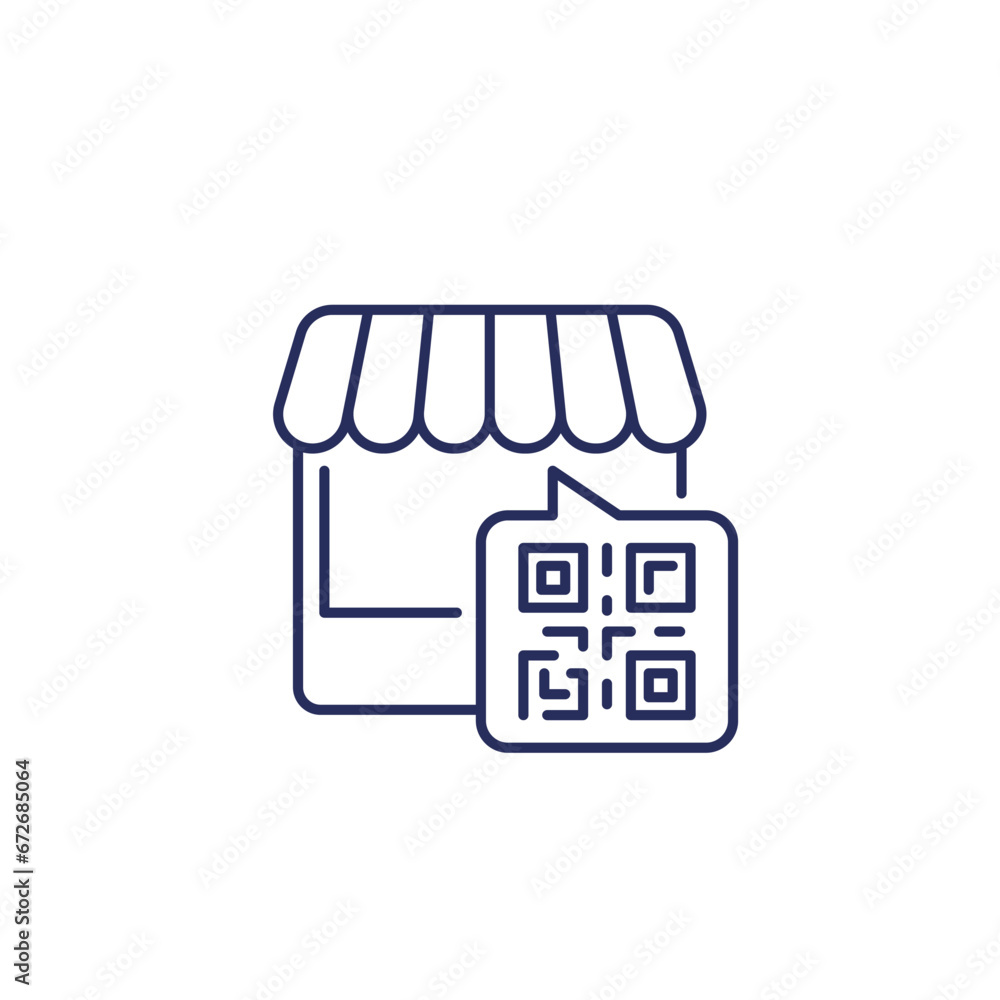 Poster shop with qr code line icon