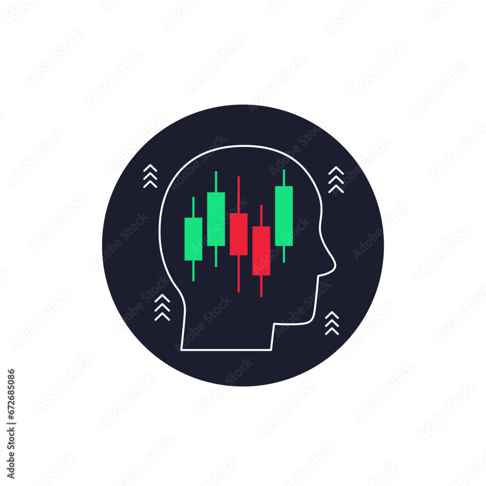 Poster trader or stockbroker icon with candlestick chart