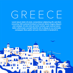 White buildings on top of a hill in Greece. Vector banner template