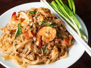 dish of Pad Thai with shrimp and minced pork