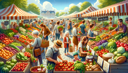 Harvest Abundance: Diverse Shoppers at a Bustling Farmers' Market