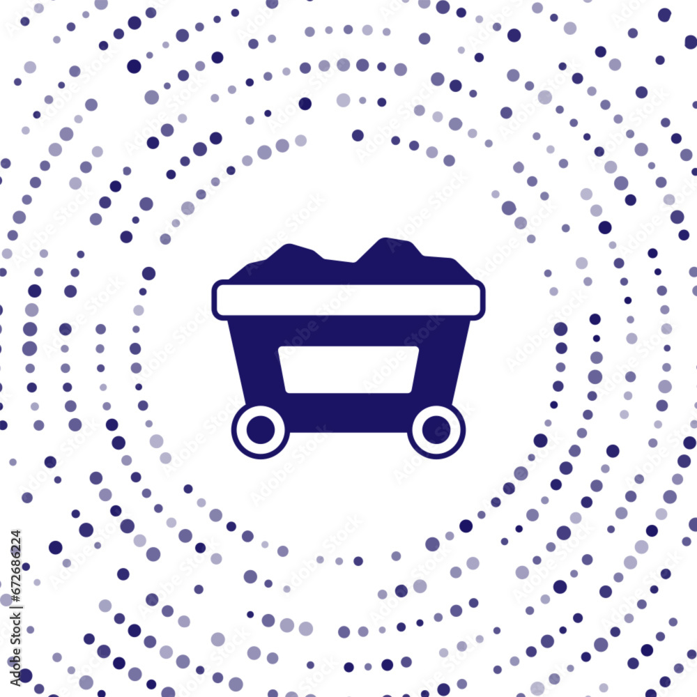 Poster blue mine cart with gold icon isolated on white background. abstract circle random dots. vector
