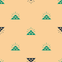 Green and black Gold bars icon isolated seamless pattern on beige background. Banking business concept. Vector