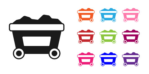Black Mine cart with gold icon isolated on white background. Set icons colorful. Vector