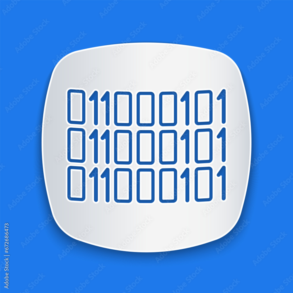 Poster paper cut binary code icon isolated on blue background. paper art style. vector