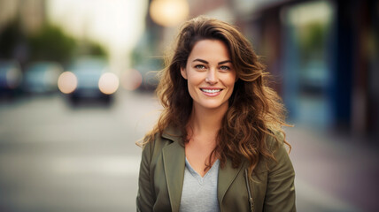 Portrait of a happy woman in the city