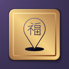 Purple Chinese New Year icon isolated on purple background. Gold square button. Vector