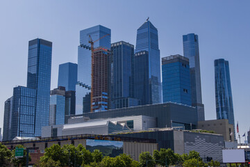 Skyline view of the Hudson Yards,  as seen from the Hudson river, New York City, USA