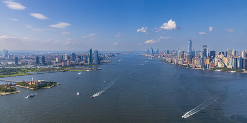 Aerial view of the Hudson River, Lower Manhattan and Jersey City, New York, USA