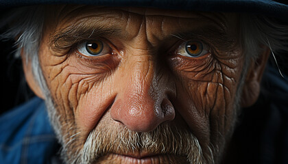 Serene senior man with gray hair and wrinkled face, looking generated by AI