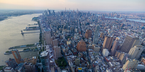 High angle view over Manhattan as seen from the Financial District, New York City, USA