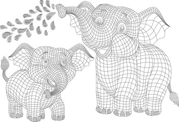 A mother elephant and a baby elephant are splashing.