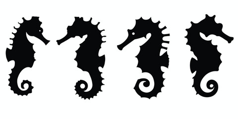 Seahorse silhouettes set. Seahorse icons set. Vector illustration