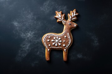 Obraz na płótnie Canvas funny christmas cookie in form of deer copy space