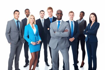 Obraz premium The Power of Age and Experience: A Multicultural Business Team, Smartly Dressed, Unites on a White Background, Demonstrating the Strength in Their Collective Wisdom